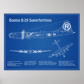 B-29 Superfortress - Vliegtuigblauwdruk Plannen AD Poster (Voorkant)