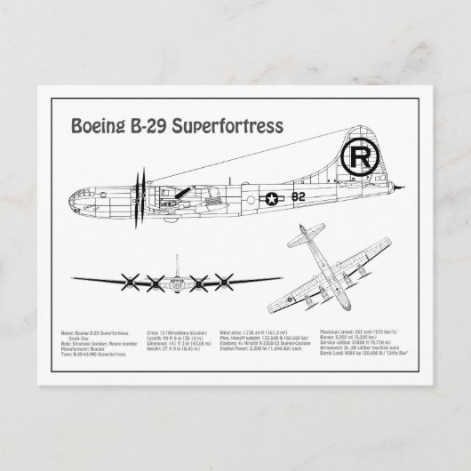 B-29 Superfortress - Vliegtuigblauwdruk Plannen BD Briefkaart (Voorkant)