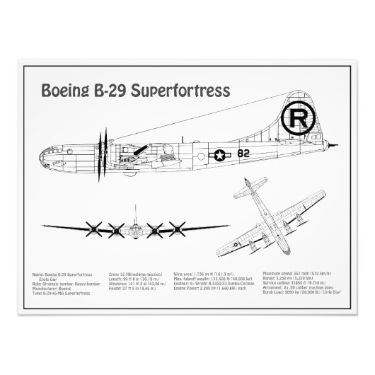 B-29 Superfortress - Vliegtuigblauwdruk Plannen BD Foto Afdruk (Voorkant)