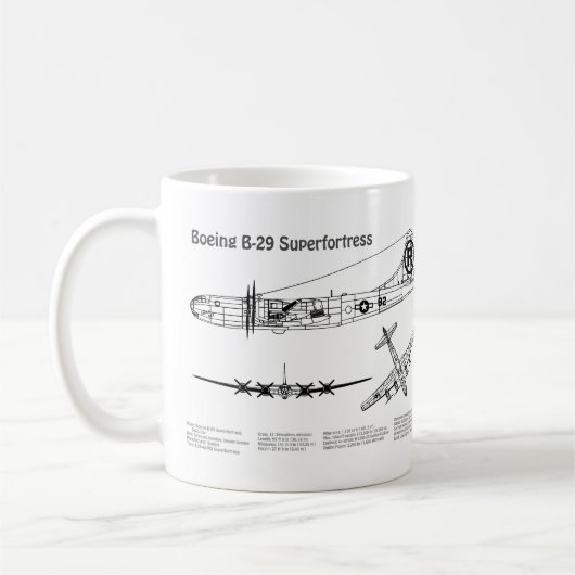 B-29 Superfortress - Vliegtuigblauwdruk Plannen BD Koffiemok (Links)