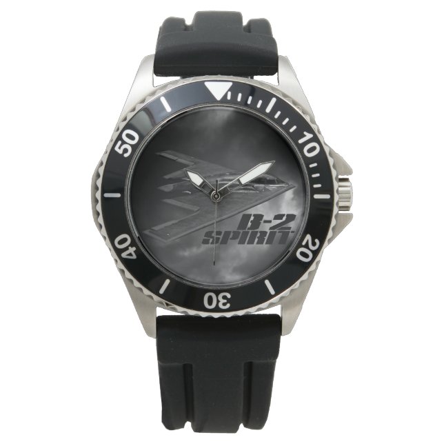 B-2 Spirit Crown Protector Black Rubber Horloge (Voorkant)