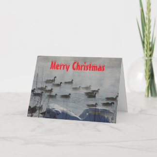 B 49 Canada Geese on Foggy River Christmas Card Bedankkaart