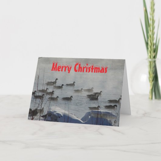 B 49 Canada Geese on Foggy River Christmas Card Bedankkaart (Voorkant)