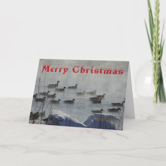 B 49 Canada Geese on Foggy River Christmas Card Bedankkaart (Voorkant)