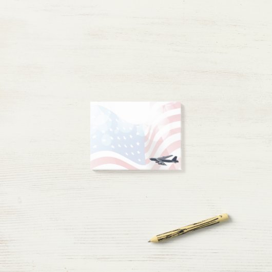B-52 Stratofort met Amerikaanse vlaggenachtergrond Post-it® Notes (Op bureau)