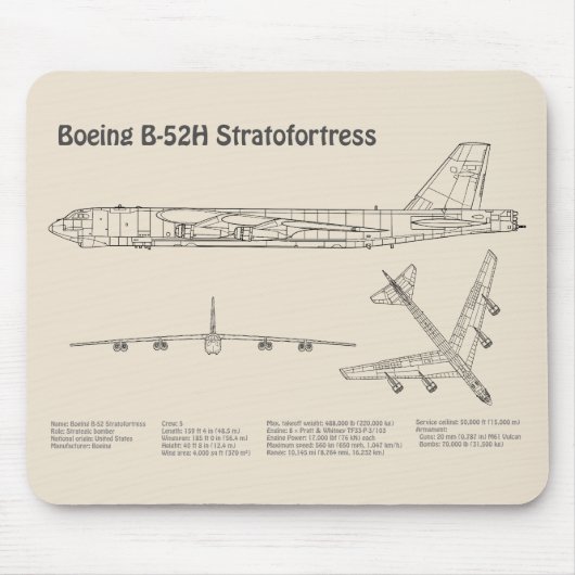 B-52 Stratofortress - Vliegtuig Blauwdruk Plannen  Muismat (Voorkant)