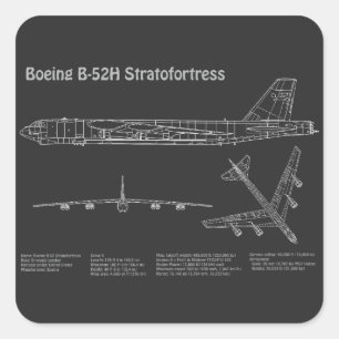 B-52 Stratofortress - Vliegtuig Blauwdruk Plannen Vierkante Sticker