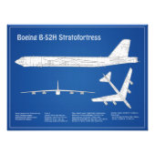 B-52 Stratofortress - Vliegtuigblauwdruk plannen A Foto Afdruk (Voorkant)