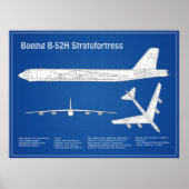 B-52 Stratofortress - Vliegtuigblauwdruk plannen A Poster (Voorkant)