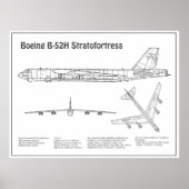 B-52 Stratofortress - Vliegtuigblauwdruk Plannen B Poster (Voorkant)