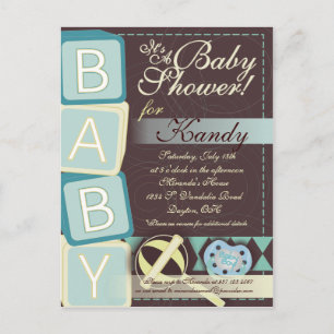 B-A-B-Y Baby Boy Douche Uitnodiging Briefkaart