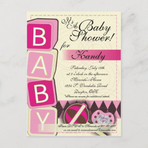 B-A-B-Y Baby Girl Shower Invitation Uitnodiging Briefkaart