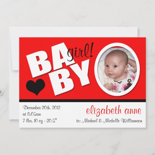 B A B Y Trendy Red Foto geboorteaankondiging Aankondiging (Voorkant)