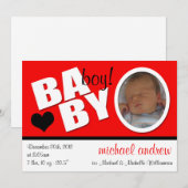 B A B Y Trendy Red Foto geboorteaankondiging Aankondiging (Voorkant / Achterkant)