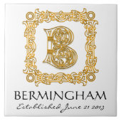 "B" achternaam bruiloft Jubileum Dag Monogram Tege Tegeltje (Voorkant)
