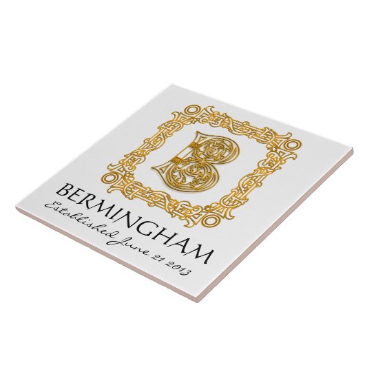"B" achternaam bruiloft Jubileum Dag Monogram Tege Tegeltje (Zijkant)