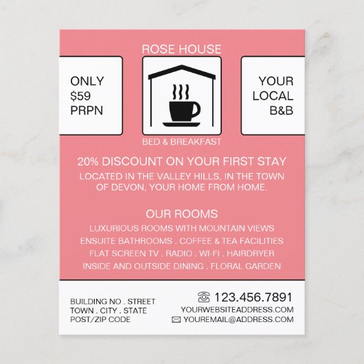 B&B-Logo, Bed & Breakfast-accommodatie Advert. Flyer (Voorkant)