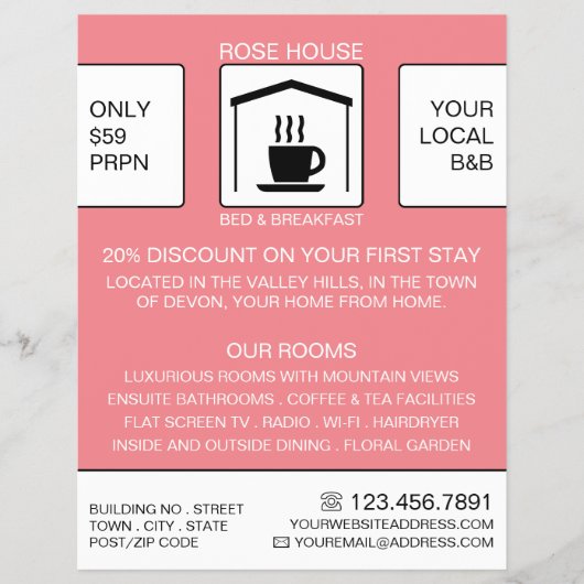 B&B-Logo, Bed & Breakfast-accommodatie Advert. Flyer (Voorkant)