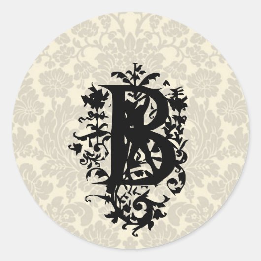 "B"  barokonmonogram Ronde Sticker (Voorkant)