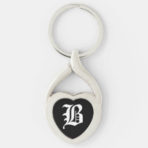 "B" Black Heart Keychain
