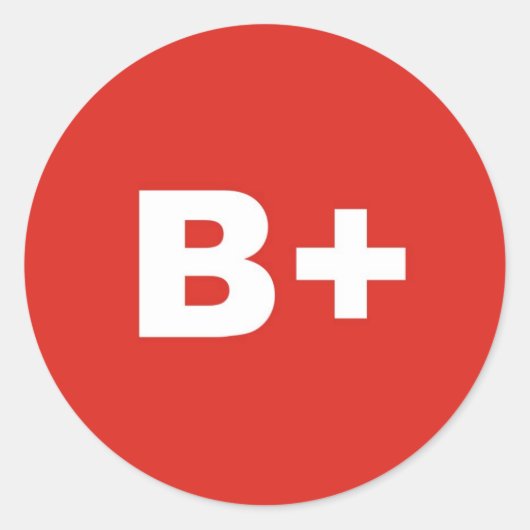 B+ bloedtype / groep RV (resus) positief Ronde Sticker (Voorkant)
