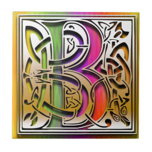 B Celtic Rainbow Custom Monogram Tile Tegeltje