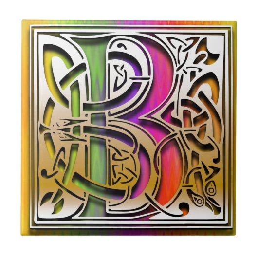 B Celtic Rainbow Custom Monogram Tile Tegeltje (Voorkant)