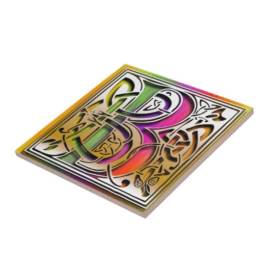 B Celtic Rainbow Custom Monogram Tile Tegeltje (Zijkant)