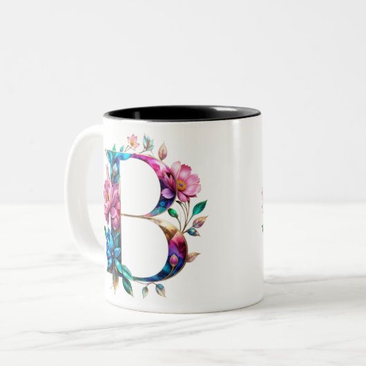 B Coffee Mok – Floral Design voor Gifting (Voorkant links)