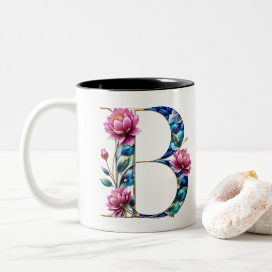 B Coffee Mok – Floral Design voor Gifting (Met donut)