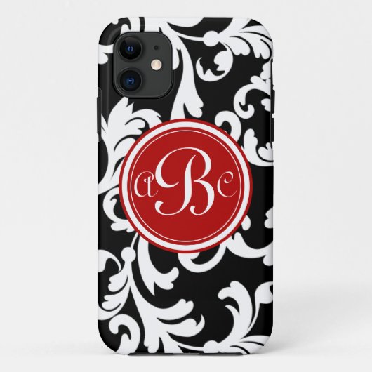 "B" Damast met monogram in rood en zwart Case-Mate iPhone Case (Achterkant)