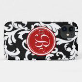 "B" Damast met monogram in rood en zwart Case-Mate iPhone Case (Achterkant (horizontaal))