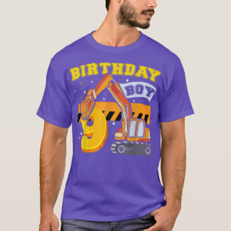B-Day Boy 9 Years Old Digger Builder Construction  T-shirt