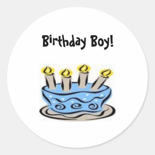 B-day cake 2, Verjaardag Jongen! Ronde Sticker (Voorkant)