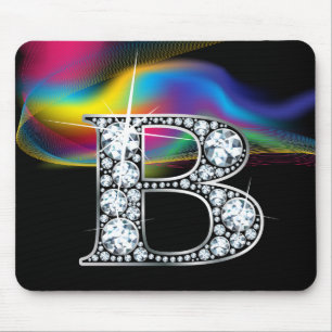 "B" Diamond Bling met regenboogwervelkolom Mousepa Muismat