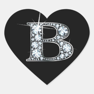 B Diamond Bling on Black Heart Sticker