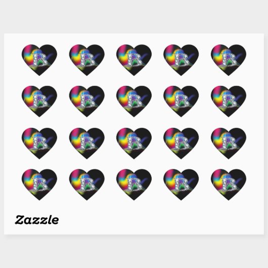 "B" Diamond Bling on Rainbow Swirl Heart Sticker (Vel)