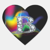 "B" Diamond Bling on Rainbow Swirl Heart Sticker (Voorkant)