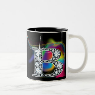 B Diamond Bling on Rainbow Swirl Mok