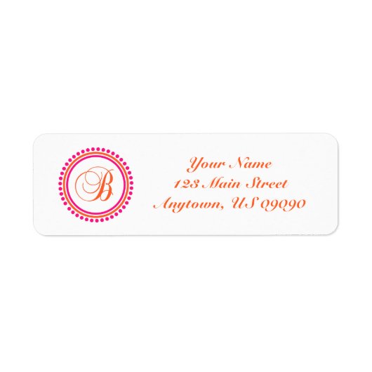 B Dot Circle Mongram Adreslabel (roze / Sinaasappe Etiket (Voorkant)