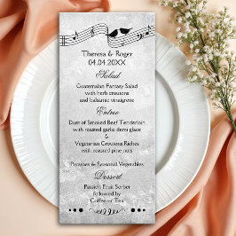 B en W Muziek Thema Wedding Menu Kaart