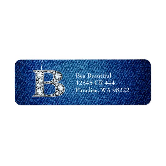 B Faux-"Diamond Bling" op Denim Label (Voorkant)