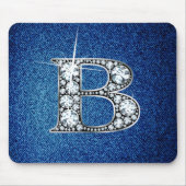 B Faux-"Diamond Bling" op Denim Mousepad Muismat (Voorkant)