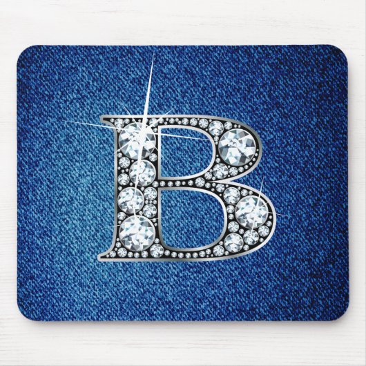 B Faux-"Diamond Bling" op Denim Mousepad Muismat (Voorkant)