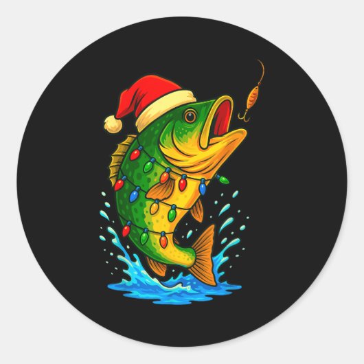 B Fish Christmas Fishing  Ronde Sticker (Voorkant)