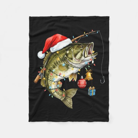 B Fish Festive Lights Christmas Funny Fishing Long Fleece Deken (Voorkant)