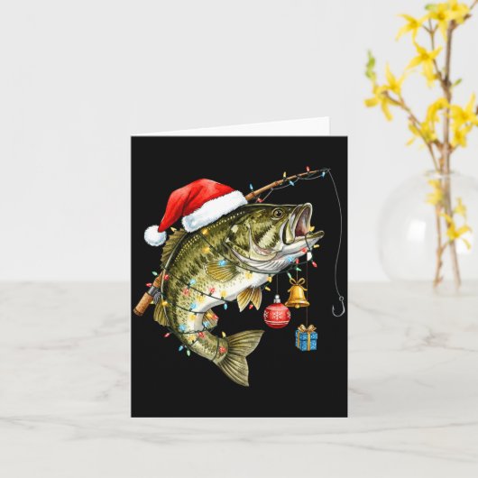 B Fish Festive Lights Christmas Funny Fishing Long Kaart (Gele Bloem)