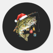 B Fish Festive Lights Christmas Funny Fishing Long Ronde Sticker (Voorkant)