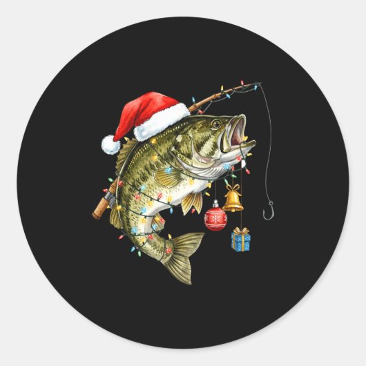 B Fish Festive Lights Christmas Funny Fishing Long Ronde Sticker (Voorkant)