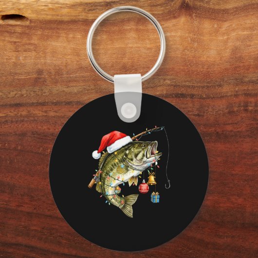B Fish Festive Lights Christmas Funny Fishing Long Sleutelhanger (Voorkant)